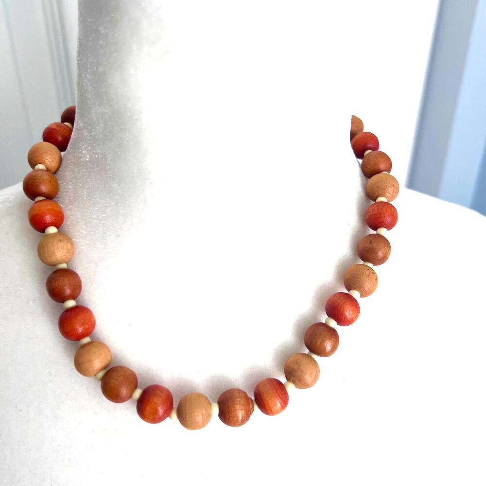 Brown and tan wooden beaded boho necklace